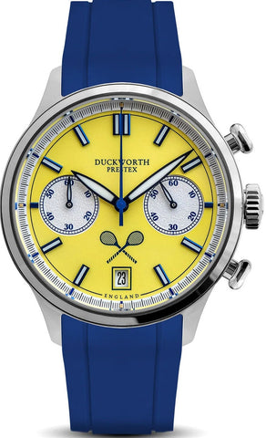 Duckworth Prestex Watch Lostock Yellow 40mm Quartz Chronograph Blue Rubber D547-09 DR