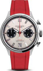 Duckworth Prestex Watch Lostock Silver 40mm Quartz Chronograph Red Rubber D547-11 RR
