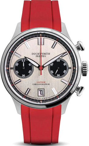 Duckworth Prestex Watch Lostock Silver 40mm Quartz Chronograph Red Rubber D547-11 RR