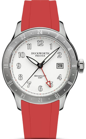 Duckworth Prestex Broadgate GMT White Red Rubber Watch D760-02-RR