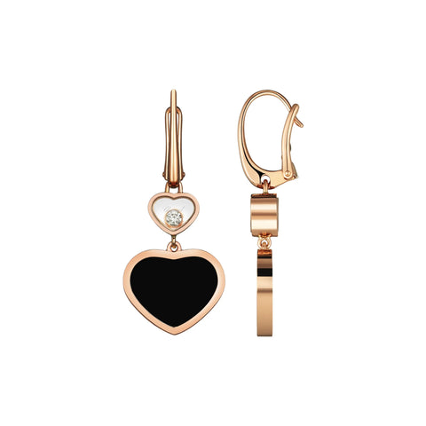 Chopard Happy Hearts 18ct Rose Gold Diamond Onyx Earrings