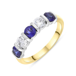 18ct Yellow and White Gold 0.94ct Sapphire 0.53ct 5 Stone Diamond Bar Set Eternity Ring