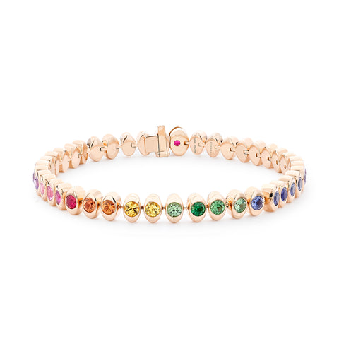 Faberge Colours of Love Cosmic Curve 18ct Rose Gold Rainbow Gemstone Tennis Bracelet 3502