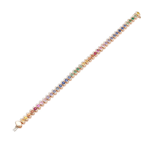 Faberge Colours of Love Cosmic Curve 18ct Rose Gold Rainbow Gemstone Tennis Bracelet