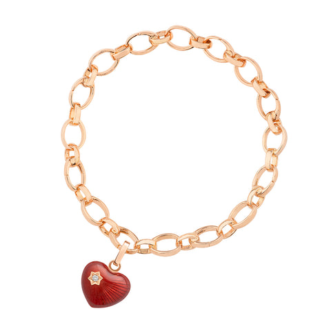 Faberge Heritage 18ct Rose Gold Diamond Red Enamel Heart Charm