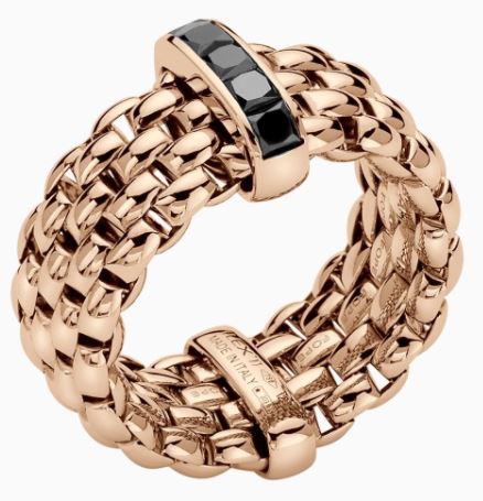 Fope Flex'it Panorama 18ct Rose Gold 0.70ct Black Diamond Ring
