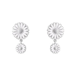 Georg Jensen Daisy Sterling Silver White Enamel Double Earrings 20001542