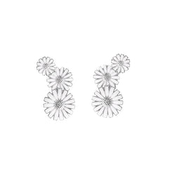 Georg Jensen Daisy Sterling Silver White Enamel Half Flower Earrings 20001543