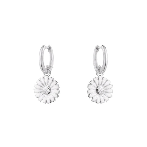 Georg Jensen Daisy Sterling Silver White Enamel Hoop Earrings
