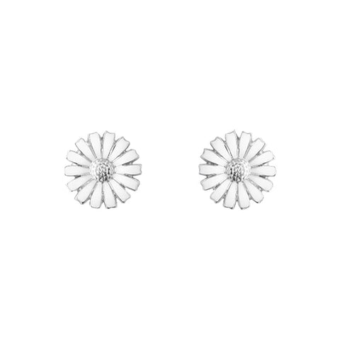 Georg Jensen Daisy Sterling Silver White Enamel Stud Earrings