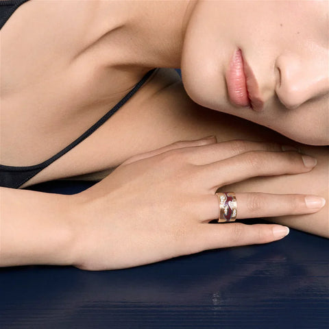 Georg Jensen Fusion 18ct White Gold Red Lacquer Centre Ring