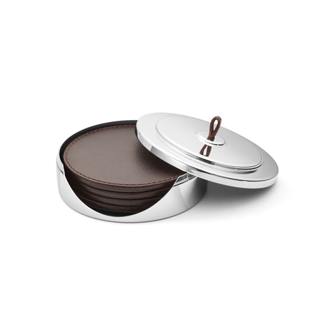 Georg Jensen Manhattan Stainless Steel Leather Four Piece Coaster Set