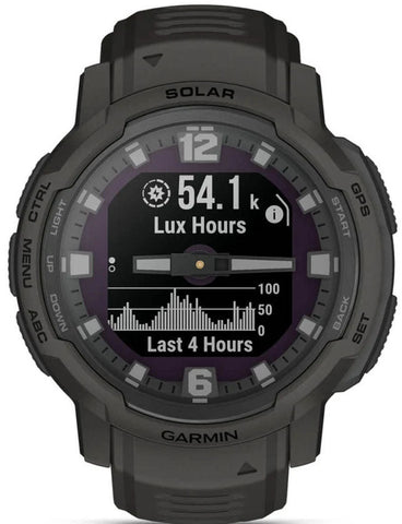 Garmin smartwatch with digital display on a white background