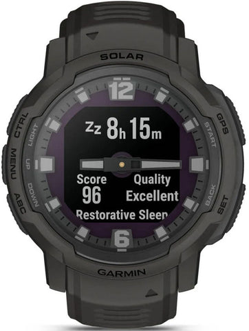 Garmin smartwatch with digital display on a white background
