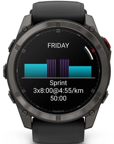 Garmin smartwatch displaying a training plan on a white background