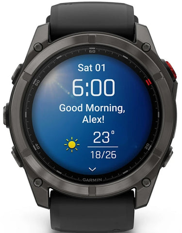 Smartwatch displaying a message on a blue screen with a black strap.