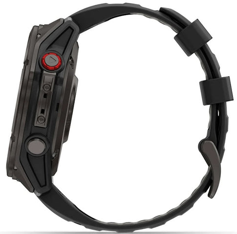 Black and red smartwatch on a white background