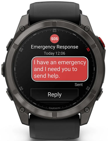 Smartwatch displaying emergency response message on a white background