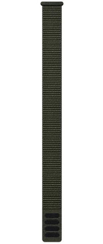 Black woven watch strap on a white background