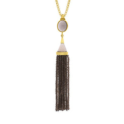 Gold Plated Sterling Silver Smokey Quartz Cascade Tassel Necklace D, PUNQ0005358.