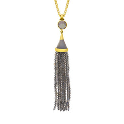 Gold Plated Sterling Silver Labradorite Cascade Tassel Necklace D, PUNQ0005357.