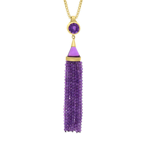 Gold Plated Sterling Silver Amethyst Cascade Tassel Necklace D, PUNQ0005356.