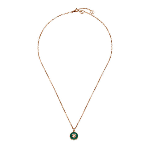 Gucci Interlocking 18ct Rose Gold Green Agate Necklace D