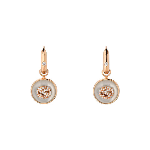 Gucci Interlocking 18ct Rose Gold Hoop Mother Of Pearl Earrings D