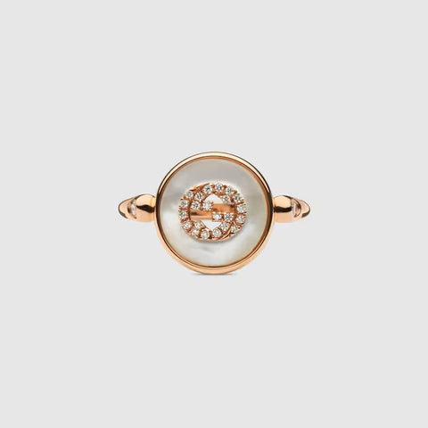 Gucci Interlocking 18ct Rose Gold Mother Of Pearl Ring