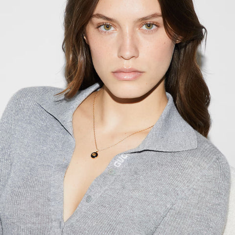 Gucci Interlocking 18ct Yellow Gold Black Onyx Necklace