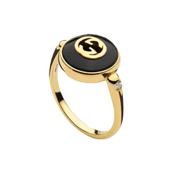 Gucci Interlocking 18ct Yellow Gold Black Onyx Ring