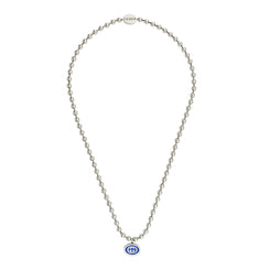 Gucci Interlocking G Boule Chain Sterling Silver Blue Enamel Necklace YBB753438001