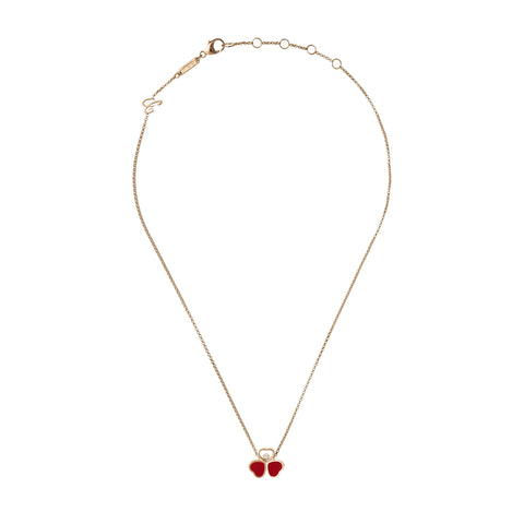 Chopard Happy Hearts Wings 18ct Rose Gold Red Stone Necklace