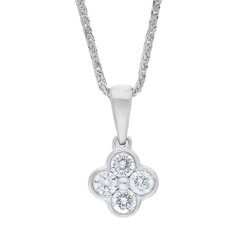 18ct White Gold 0.25ct Diamond 4 Stone Cluster Pendant & Chain