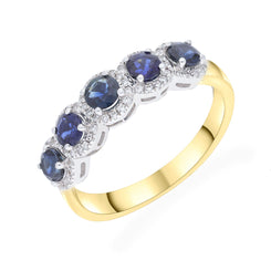 18ct Yellow Gold 0.16ct & 0.90ct Sapphire Round Cluster Eternity Ring