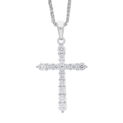 18ct White Gold 0.44ct Diamond 15 Stone Graduated Cross Pendant & Chain