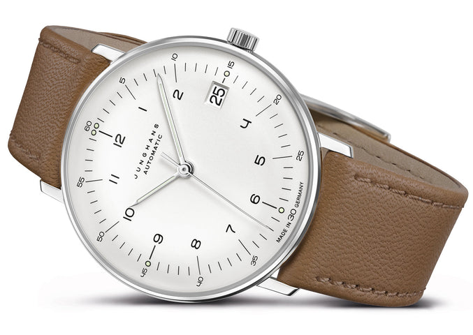 Junghans Max Bill Kleine Automatic Watch with silver dial, leather strap, steel case