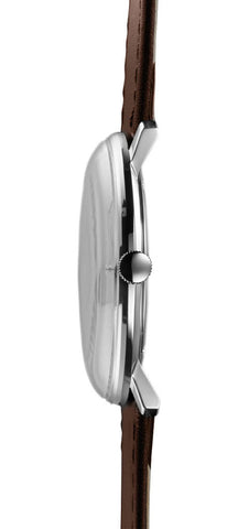 Junghans Max Bill Gents Quartz Watch with silver dial, leather strap, steel case