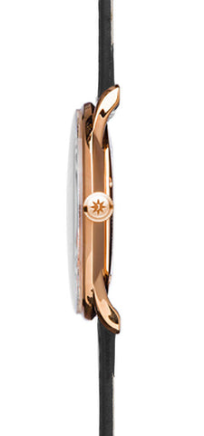 Junghans Meister Handaufzug Watch with silver dial, leather strap, rose gold pvd case