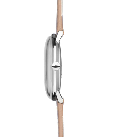 Junghans Max Bill Handaufzug Watch with silver dial, leather strap, steel case