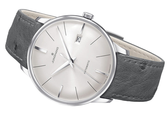 Junghans Meister Automatic Watch with grey dial, leather strap, steel case