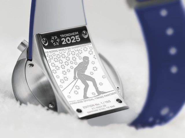 Junghans 1972 Competition FIS Nordic Championships 2025 Limited Edition Watch with silver dial, leather strap, steel case