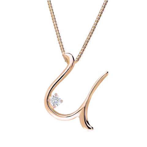Love Letters 9ct Rose Gold 0.10ct Diamond Initial U Necklace