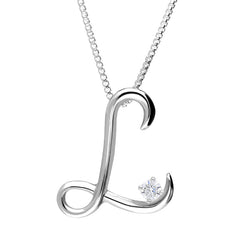 Love Letters 9ct White Gold 0.10ct Diamond Initial L Necklace