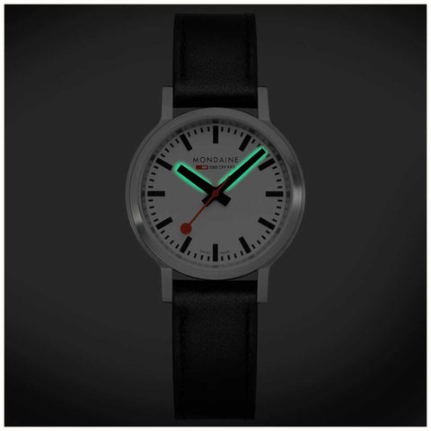 Mondaine SBB Stop2Go BackLight White Grape Leather Watch