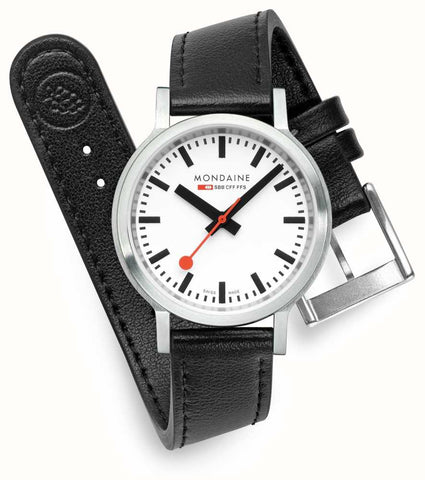 Mondaine SBB Stop2Go BackLight White Grape Leather Watch