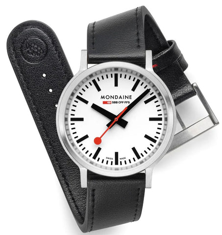 Mondaine SBB Stop2Go BackLight White Grape Leather Watch