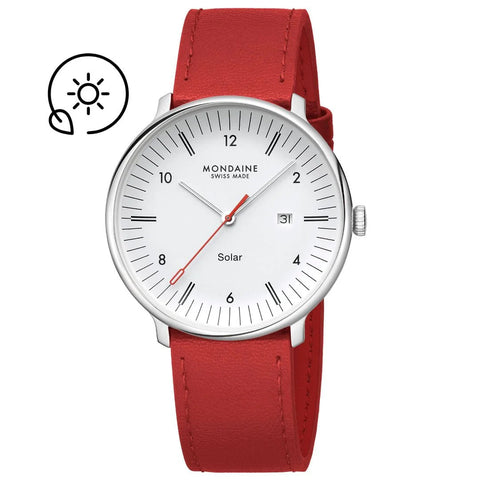 Mondaine Doppio 41mm Solar Red Vegan Apple Leather Watch