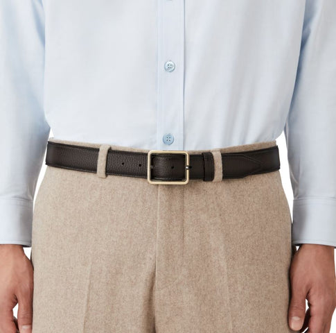 Montblanc 35mm Rectangular Frame Shiny Light Gold Leather Belt Brown