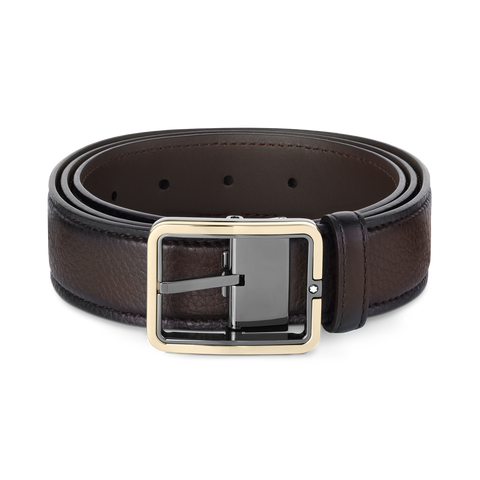 Montblanc 35mm Rectangular Frame Shiny Light Gold Leather Belt Brown 131190